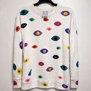 Jungmaven Cream Pullover with Multicolor Eye Motifs